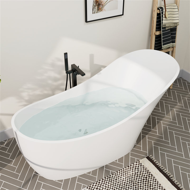 Baignoire de trempage autoportante 65,74 po x 29,13 po avec bonde escamotable et trop-plein, certifiée Cupc