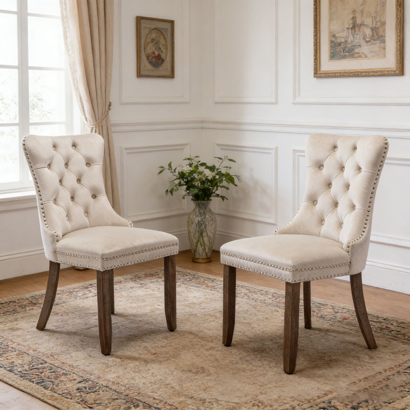 Chaise rembourrée en bois massif, Beige