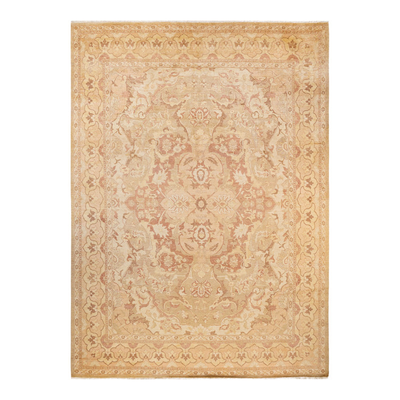 Tapis unique brun clair noué à la main 9 pi x 12 pi 5 po Valik Eclectic