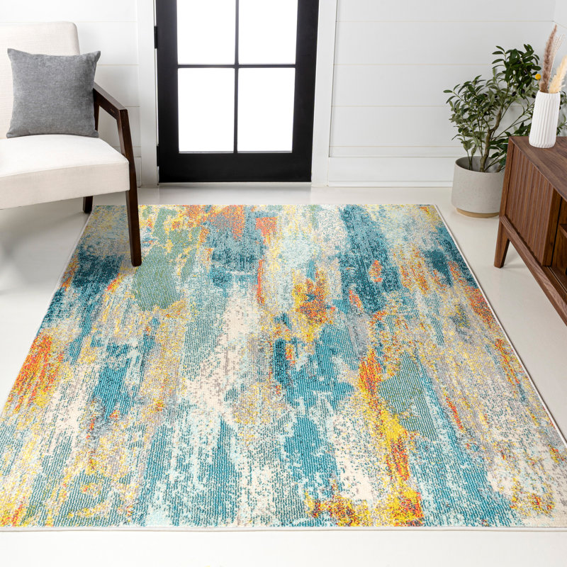 Tapis bleu / crème / jaune Lasley, Rectangle 4pi x 6 pi