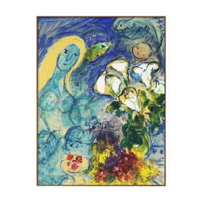 Impression sur toile encadrée, "Le vase et la femme" par Marc Chagall, art mural pour le salon, décorations de bureau à domicile (cadre de couleur bois mince, 12 po x 16 po)