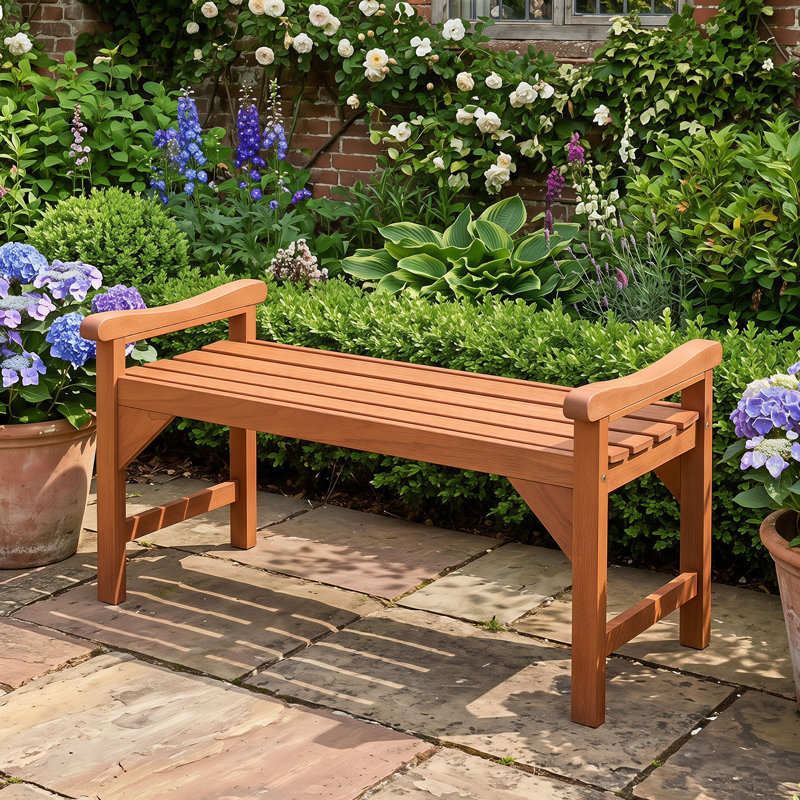 Banc de jardin sans dossier en bois massif (2 pièces) avec poignées de soutien et assise à lattes incurvées