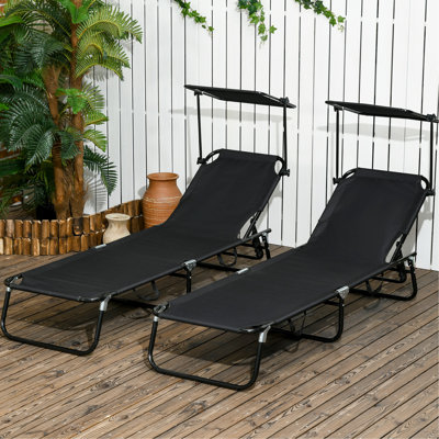 Folding Yard Chairs With Canopy Shade And Side Pocket - Reclining, Steel Frame Black For Pool, Beach, Patio Pool Sunshade Canopy, Reclining , Frame, Patio, Use