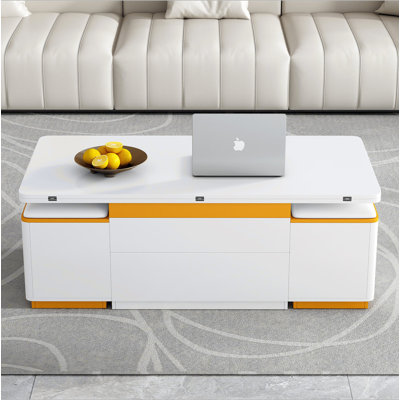 Table basse à plateau relevable avec 4 tabourets de rangement, table basse moderne avec plateau pliable, table basse réglable multifonctionnelle pour le salon