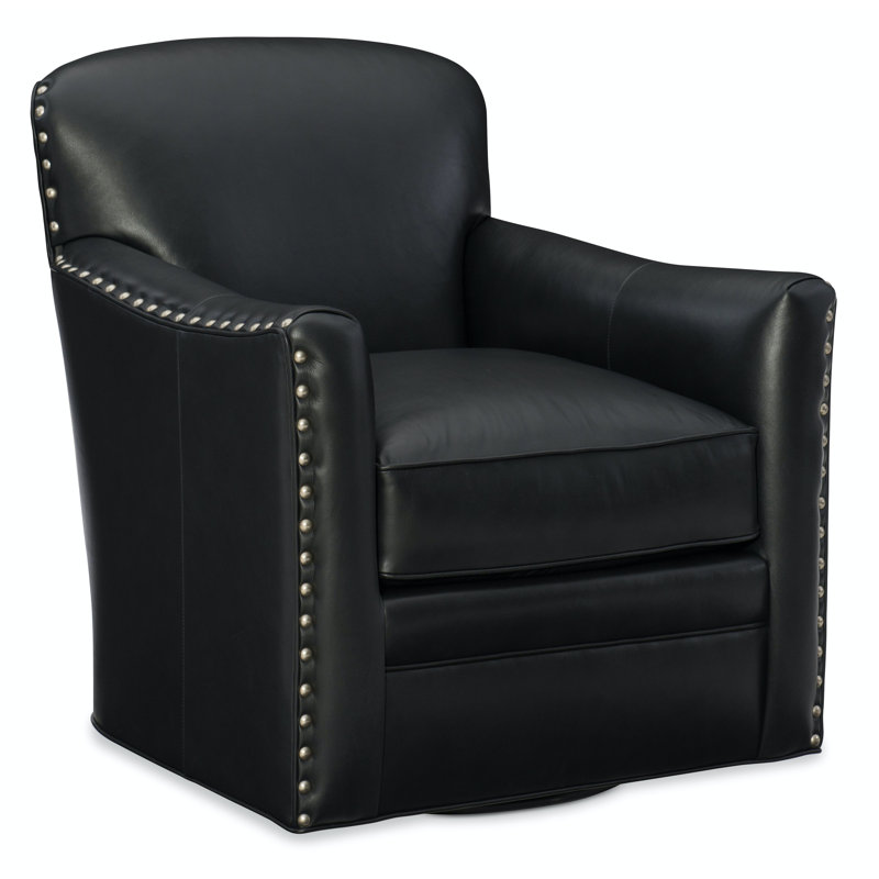 Luna Leather Swivel Armchair, Swivel - Memory, Outsider Raven Genuine Leather, Gunmetal