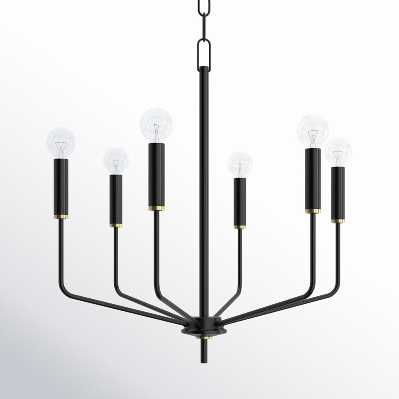 6 - Light Classic / Traditional Chandelier, Aged Brass/Soft Black