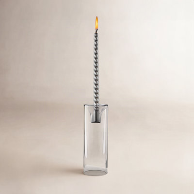 Glass Clear & Gray Candle Holder
