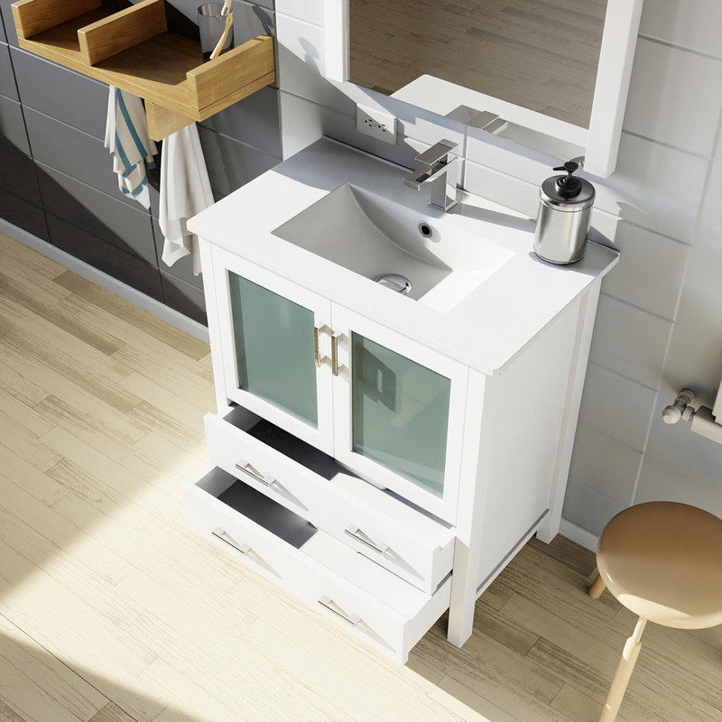 Meuble-lavabo avec comptoir en céramique blanche, Blanc