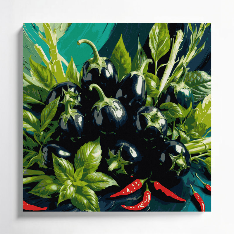 Légumes, aubergine, art mural gris sur toile, H 12 po x l 12 po