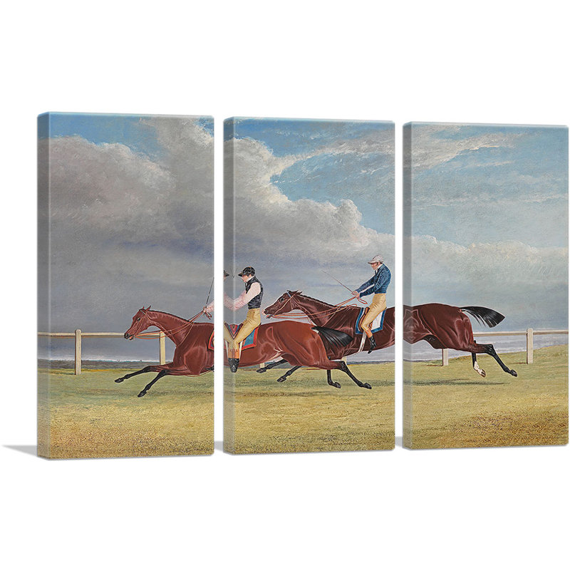 «The Finish of the 1827 St Leger» par J.F. Herring - ensemble de 3 reproductions d'art sur toile tendue