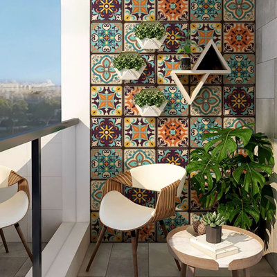 Autocollant mural 24 pièces pour carrelage de cuisine pour salle de bain Autocollant décoratif en PVC imperméable - Autocollant 2d avec motif rétro et mosaïque