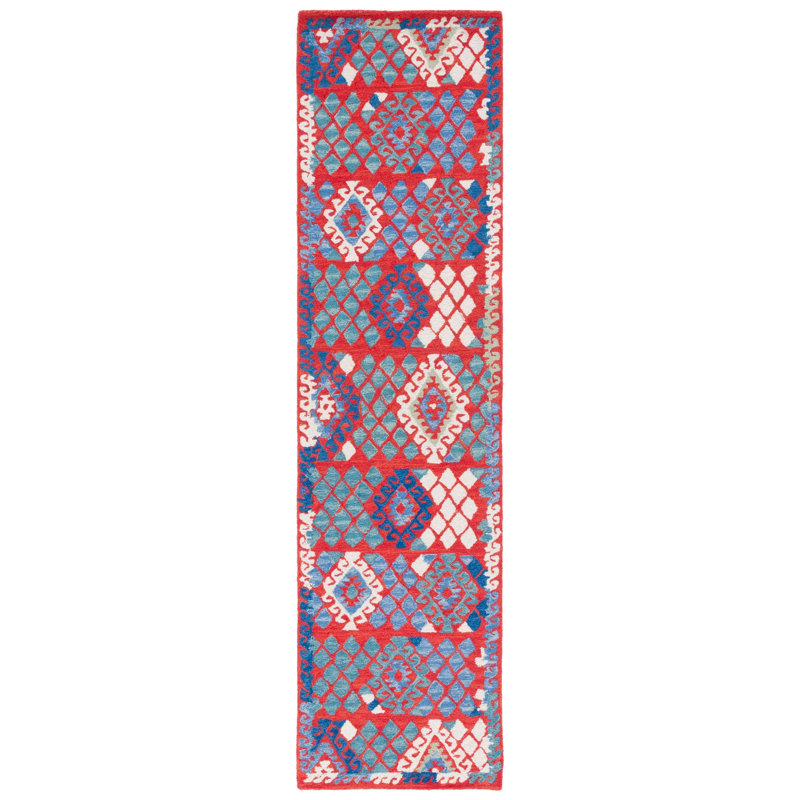 Horwich 412 Area Rug In Red / Blue, Runner 2'3" x 9'