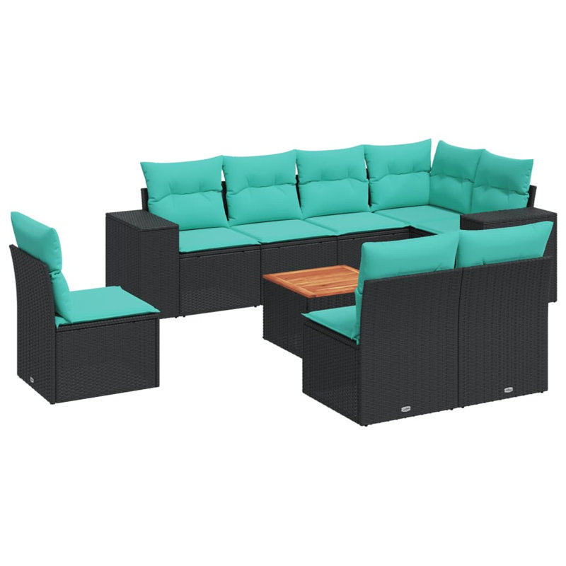  Ensemble de canapé de patio 9 pièces avec coussins en rotin de polyester noir