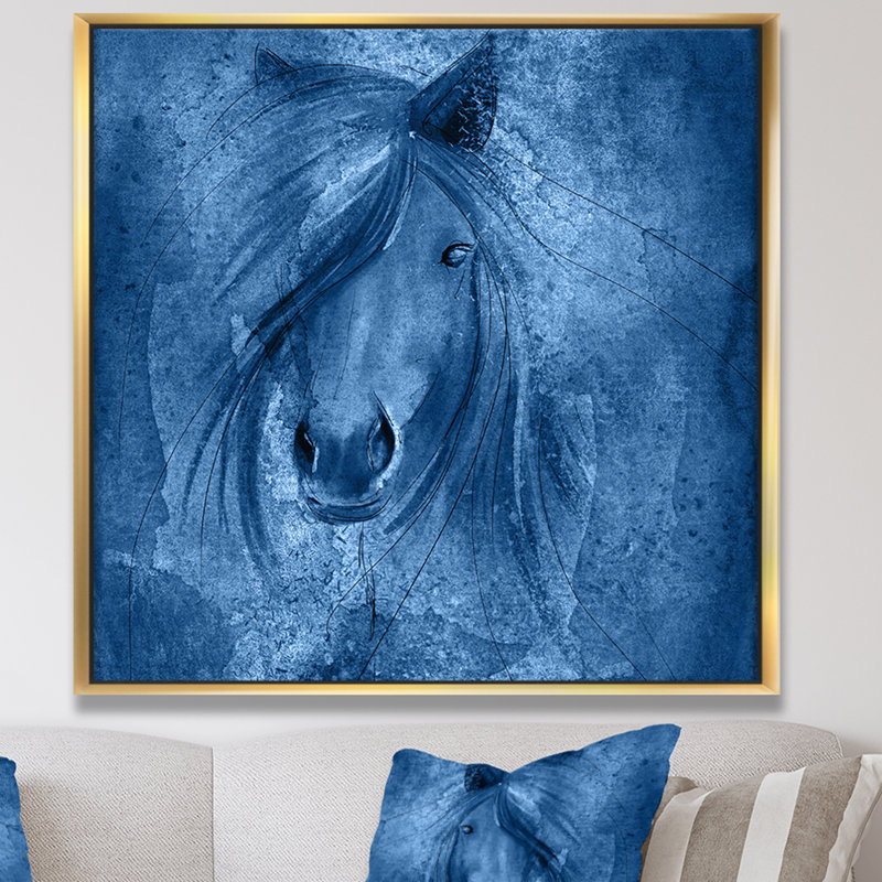 Reproduction d’art sur toile, "cheval de ferme", H 46 po x l 46 po x P 1,5 po, Cadre flottant doré