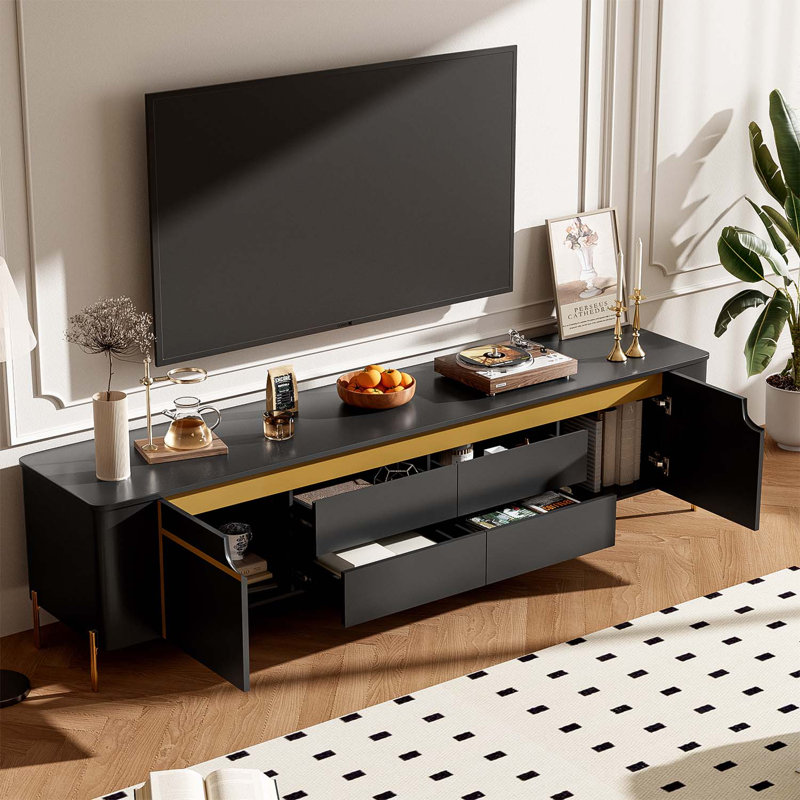 74.8'' Console Table for TVs up to 80 Inches, Black/Gold, Black