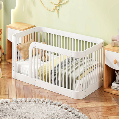 Structure de lit simple en bois avec clôture Wood, blanc
