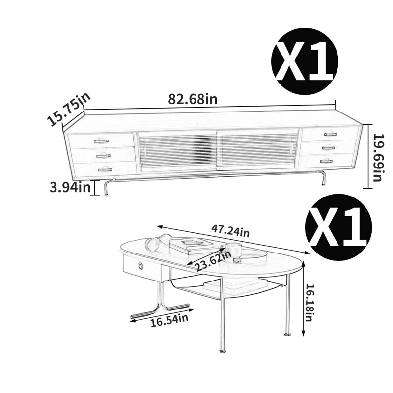 Tea table paired with TV stand combination