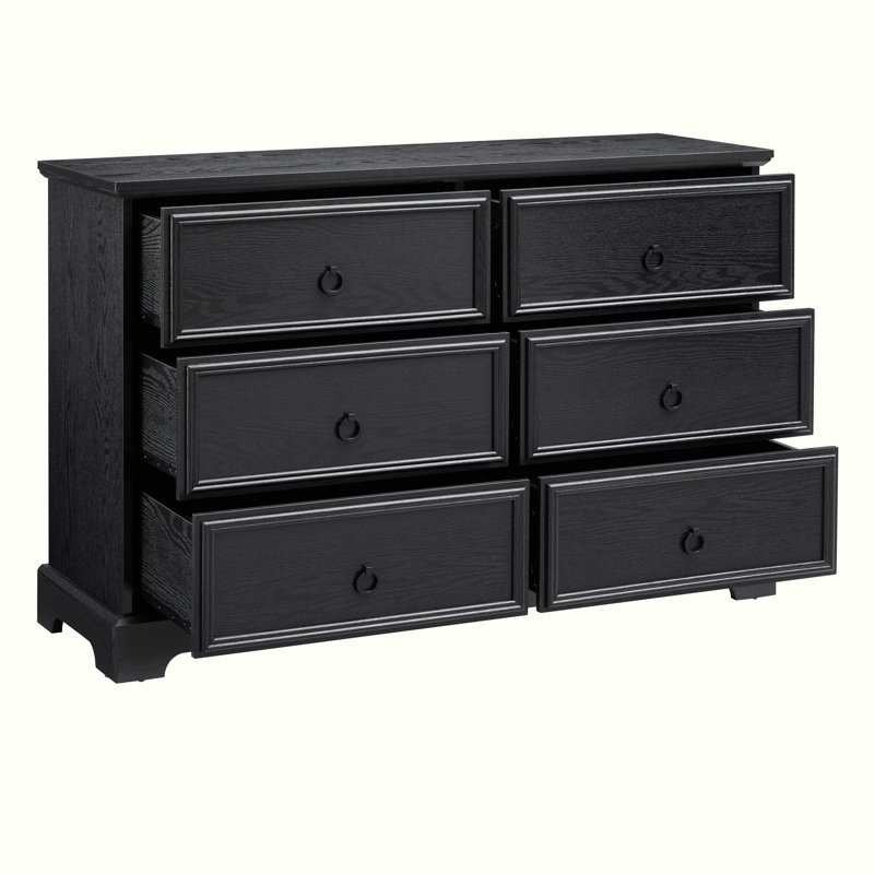 Console L 47,24 po avec 6 tiroirs de rangement, Noir, noir, noir, noir