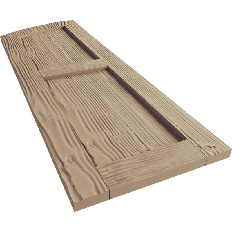 Primed Tan Sandblasted Faux Wood Shutters with Elliptical Top, 12" x 82"