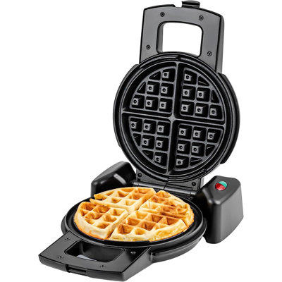 OVENTE Belgian Waffle Maker with Non-Stick Plates, 180° Rotating Function and Cool Touch Handle for Easy Single Flip, Perfect for Cooking 7” Classic Waffles for Breakfast or Snacks, Black WMF1440BR