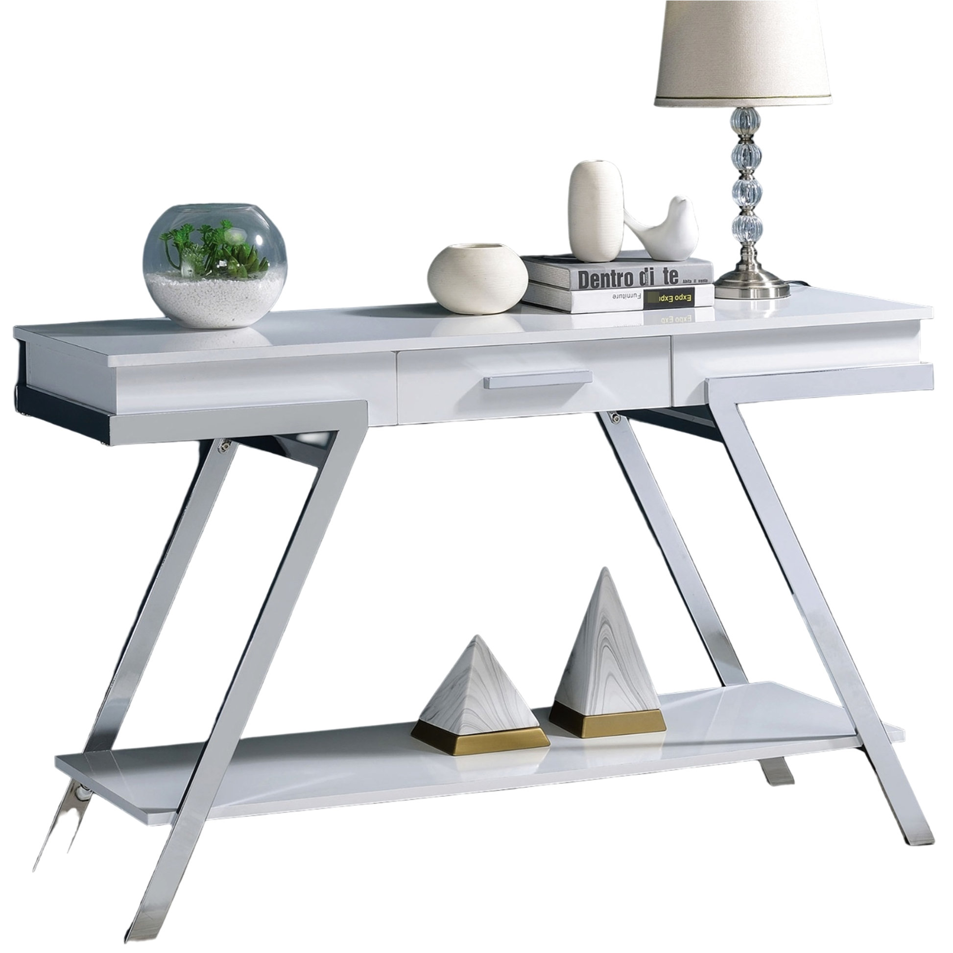 White Rack Table Latitude Run® Stylish White Table With Frame And Storage Compartment ...