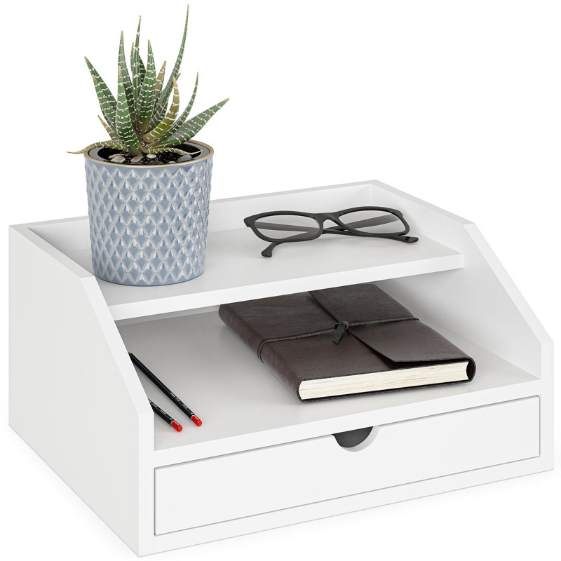 Mason 3 Tier Desk Organizer with Drawer, White