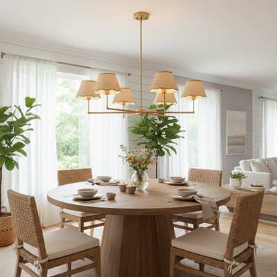 39” Boho Rattan Chandelier 6-Lights Pendant Light