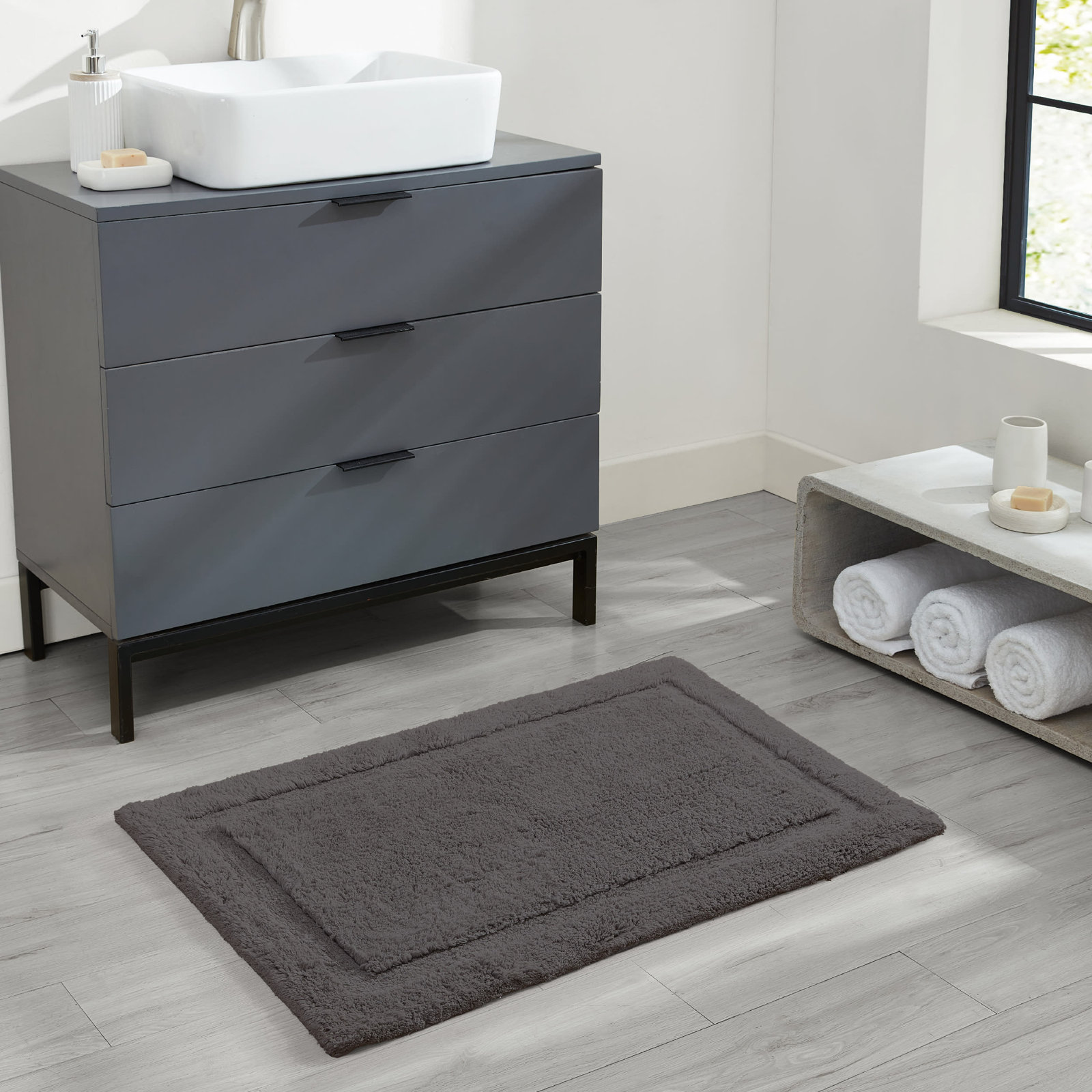 Rane Plush Cotton Bath Mat, 17"W x 24"L, Charcoal