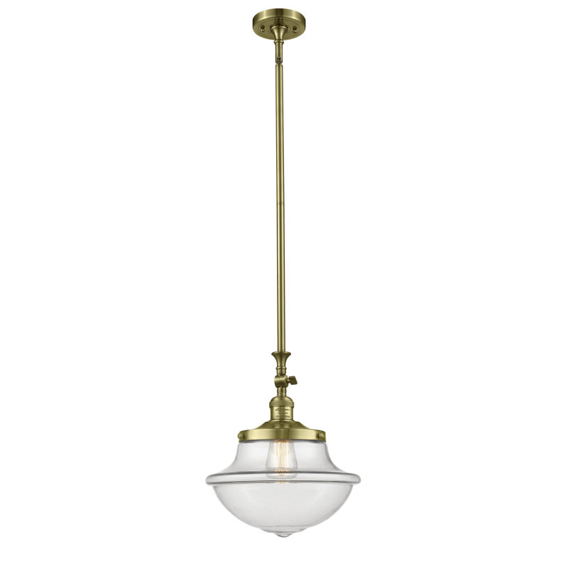 Luminaire suspendu simple à 1 lumière Grourke, Laiton antique, Transparent, Non