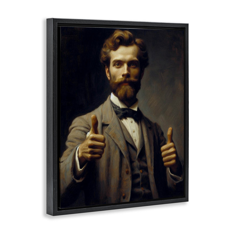 Cadre flottant «Funny Thumbs Up Gentleman», par Lettré et doublé, H 31 po x l 25 po, Cadre flottant noir de jais