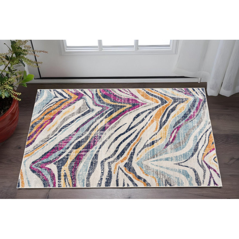 Tapis ivoire et bleu Raen, Tapis de couloir 2 pi x 5 pi