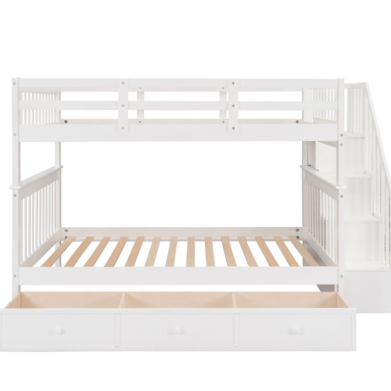 Lit superposé d'escalier pour la chambre à coucher, blanc, tiroir, rangement, barrière de sécurité, lit stable et confortable pour la chambre à coucher: blanc, structure solide pour une utilisation durable