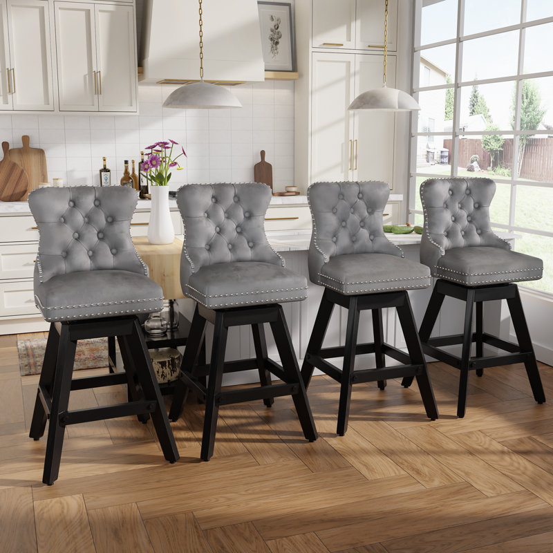 Modern Swivel Velvet Counter Height Bar Stools (Set of 4), Gray