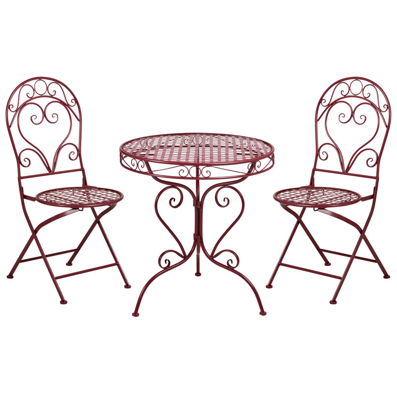 Bistro Set ALBINIA Metal Burgundy, Burgundy