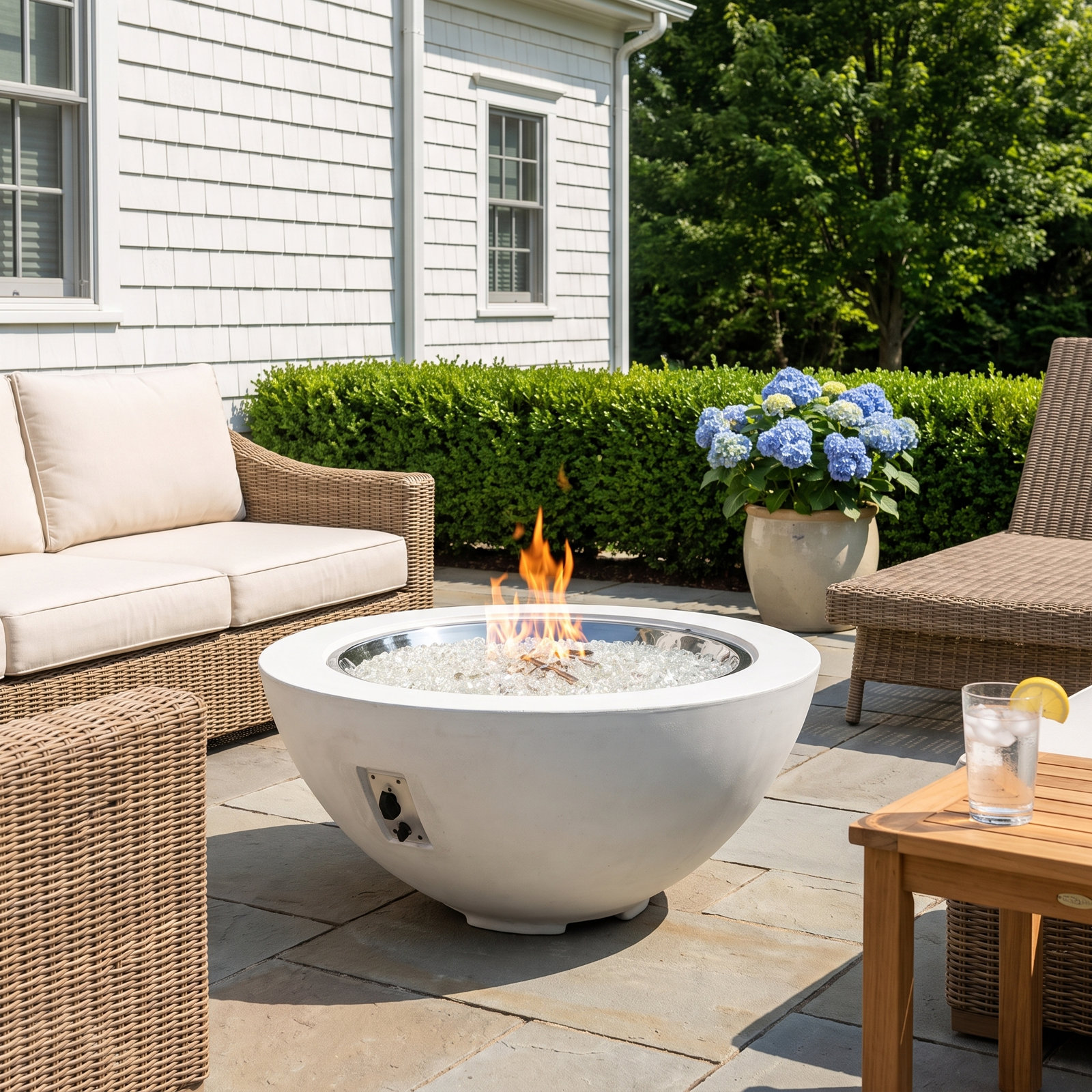 Monae Rectangle Fire Pit Table, Natural Gas, White
