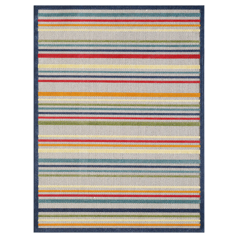 Tapis rayé bleu marine intérieur / extérieur coloré, Rectangle 2 pi x 4 pi