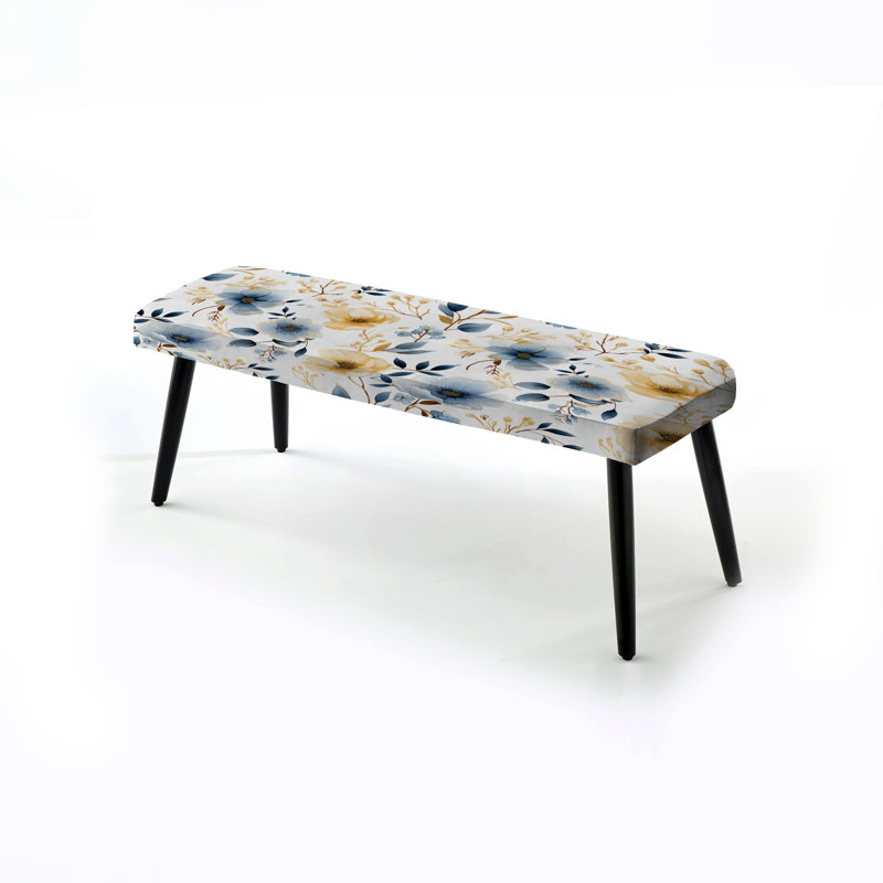 Banc rembourré noir, Watercolor Whimsy Blue Serenaded Gardens