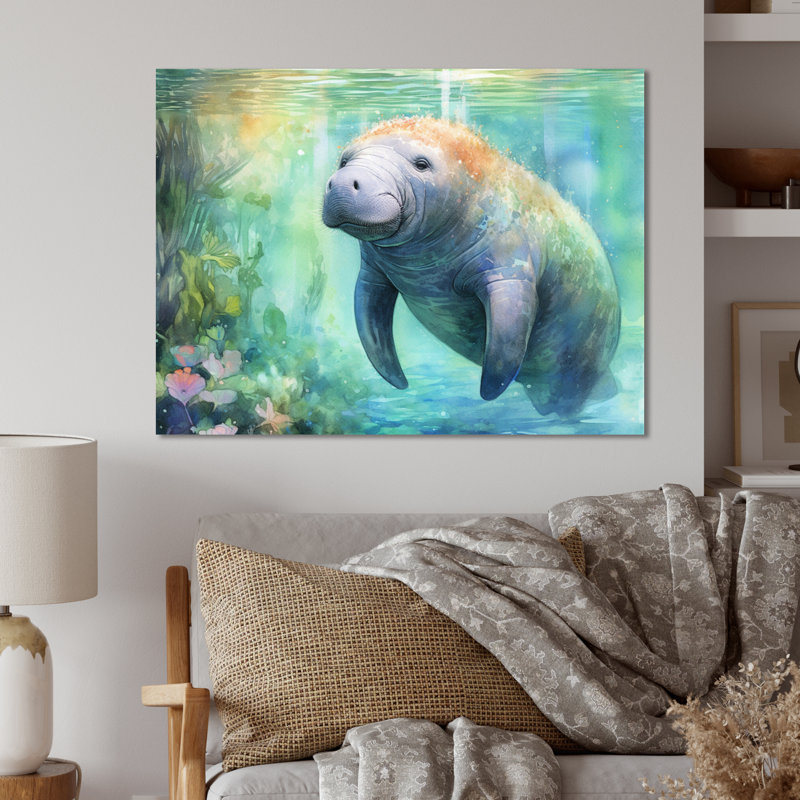 Art mural en métal Gentle Manatee II, H 24 po x l 32 po