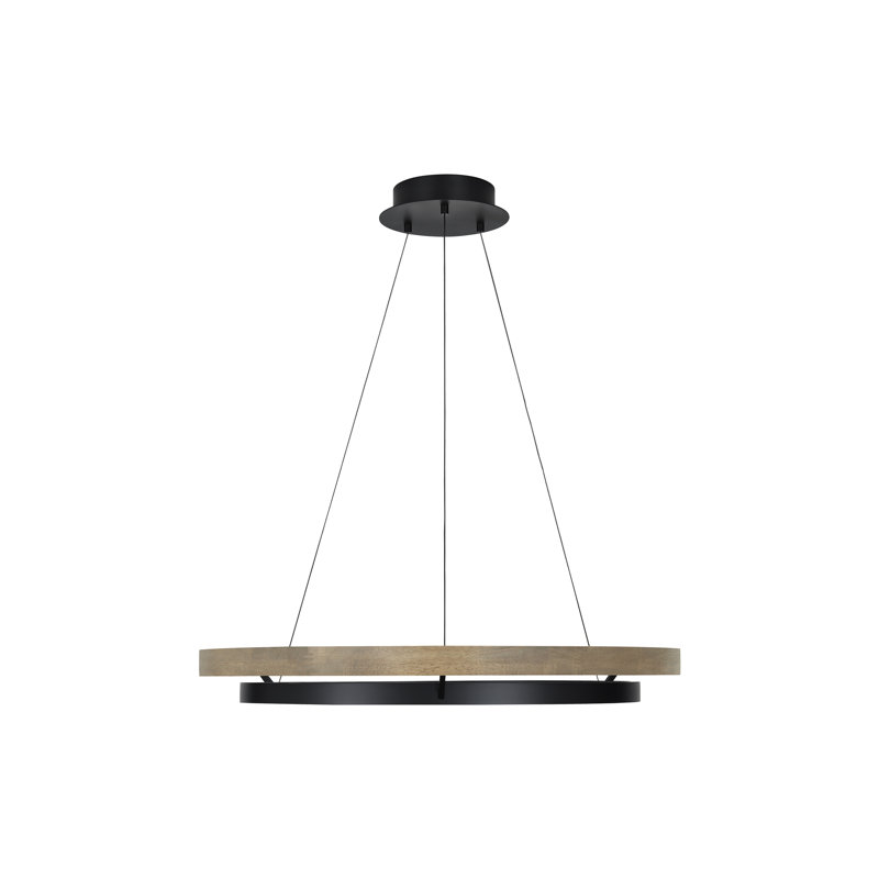 Grace 1 - Light LED Chandelier, Weathered Oak, Matte Black, 3.5" H x 35.8" W x 35.8" D