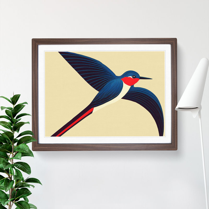 Impactful Swallow Bird Abstract 1 Piece Single Picture Frame Wall Art, 25cm H x 34cm W x 2cm D, Walnut