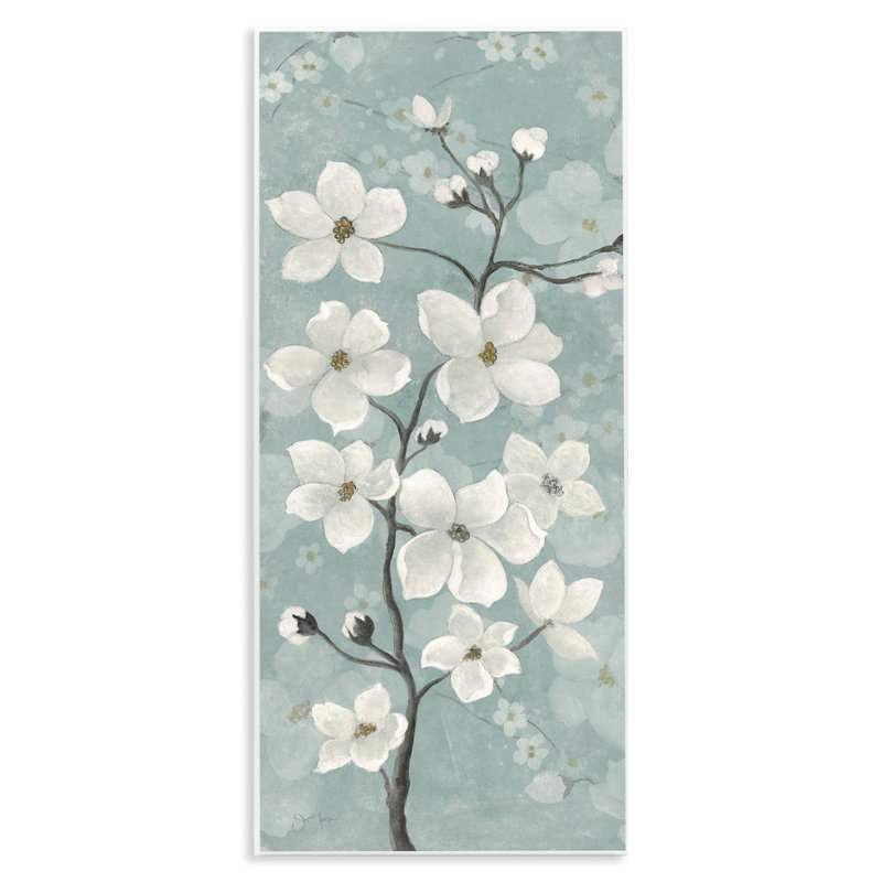 Fleur de pommier sur plaque murale verte, design par Janet Tava