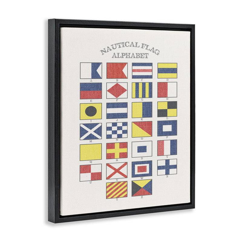 "Nautical Flag Alphabet", art mural par Daphne Polselli, Cadre flottant noir de jais, H 31 po x l 25 po