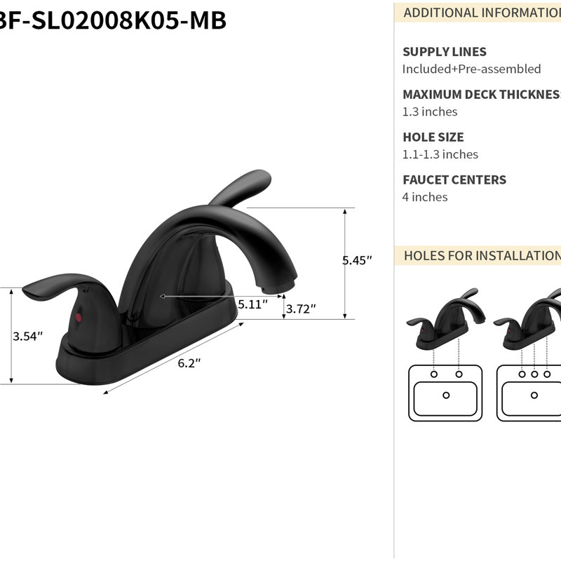 Robinet de lavabo de salle de bain noir mat Matt, Noir mat