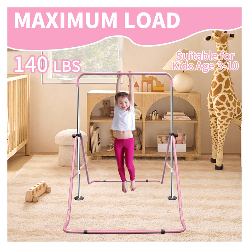 Barre de gymnastique extensible à hauteur réglable pour enfants - Station d'entraînement en fer rose