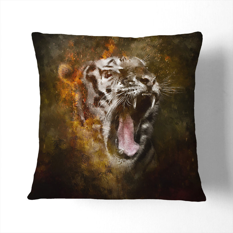 Tiger Roar Scatter Cushion with Filling, 40cm H x 40cm W x 15cm D, Black