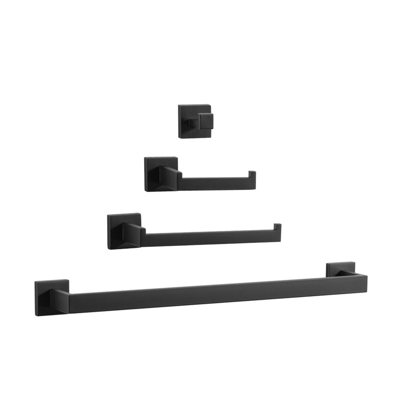 4 Wall Mounted Towel Racks, Matte Black