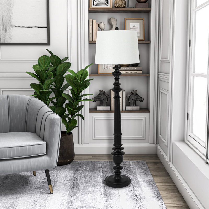 Lampe sur pied traditionnelle Dairyn, Noir, Blanc
