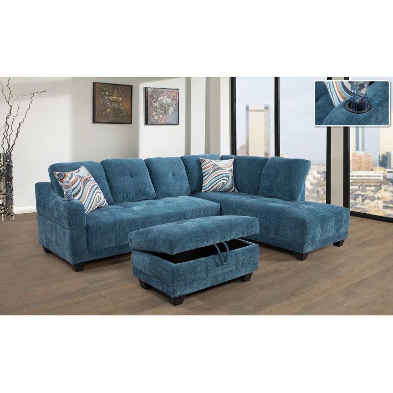 Canapé et chaise longue avec repose-pieds de 96 po Gastonville, Orienté à droite (vu de face), Gris minuit