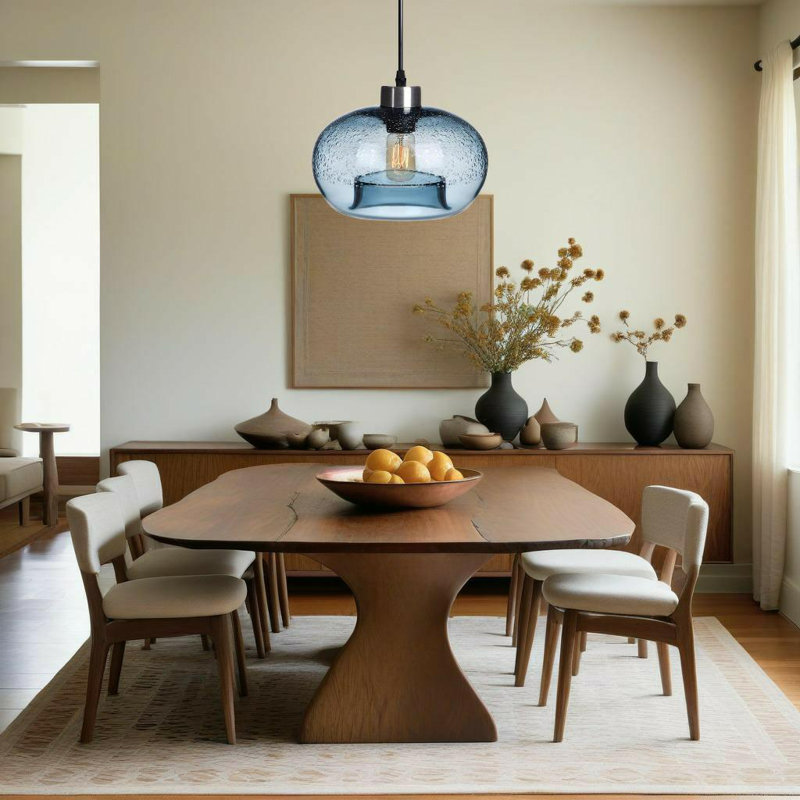 9 Inch Single Head Blue Bubble Glass Circular Restaurant Pendant Light