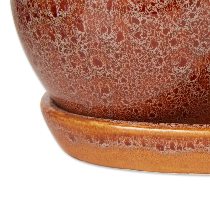 Ensemble de 3 pots à fleurs ronds en céramique brun | Plateau de fenêtre